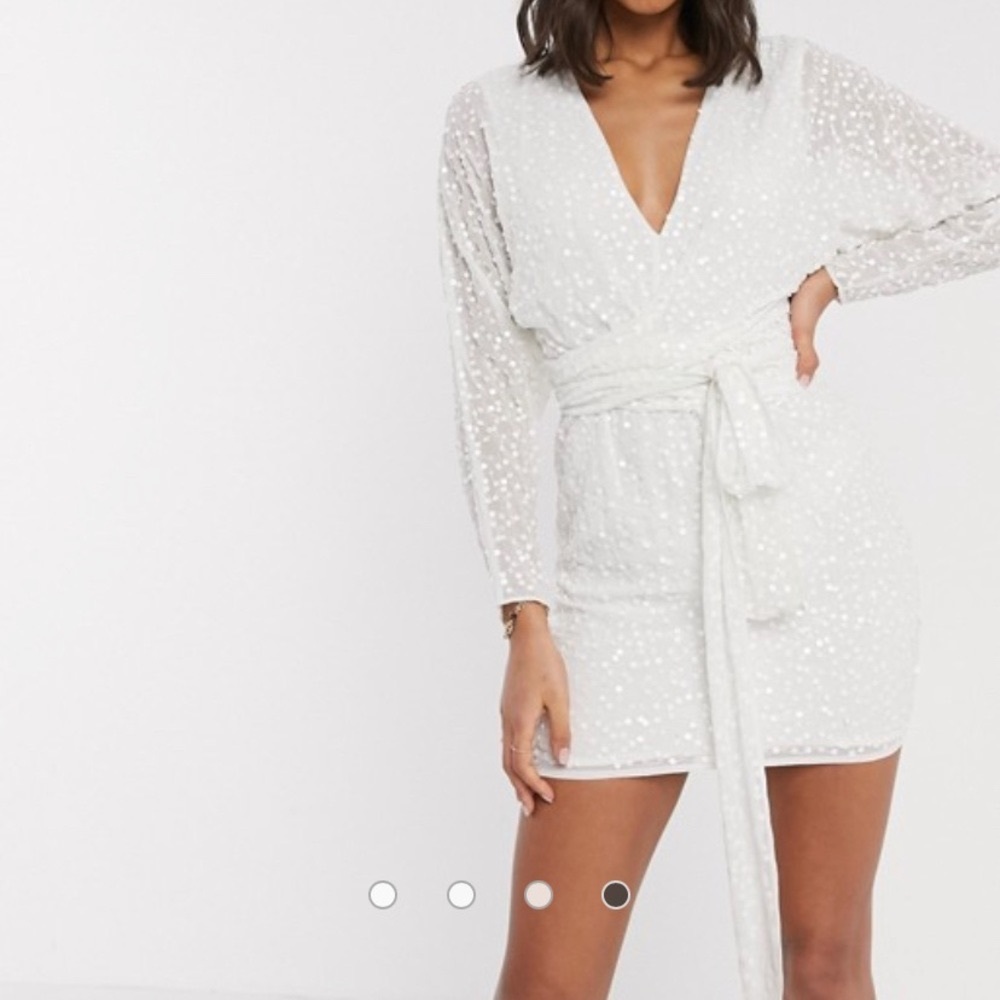 ASOS Long sleeve White scatter sequin mini dress